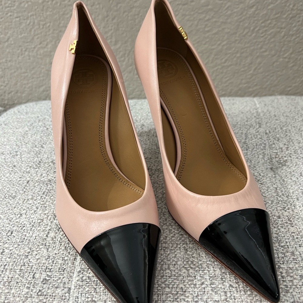 Tory Burch Pink and Black Heels Pointed Toe Elegance